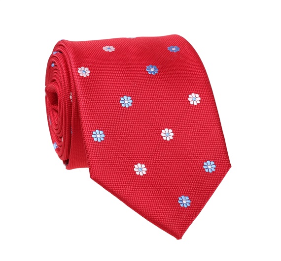 Corbata Roja Flores Azul