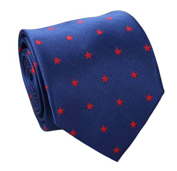 Corbata Seda Azul con Estrellas Rojas