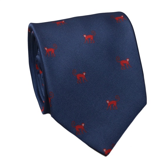 Corbata Seda Azul con Monos Rojos