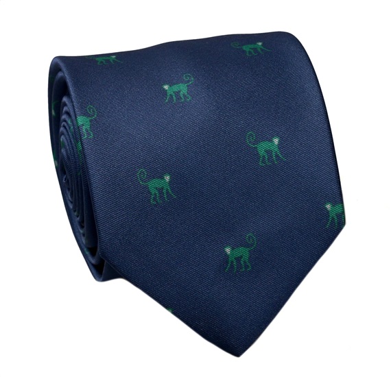 Corbata Seda Azul con Monos Verdes