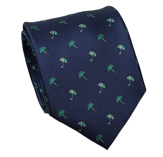 Corbata Seda Azul con Paraguas Verdes
