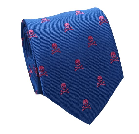 Corbata Seda Azul Francia Calaveras Rosas
