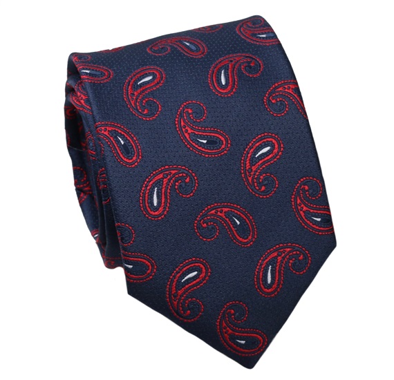 Corbata Seda Azul Marino Cachemir Rojo