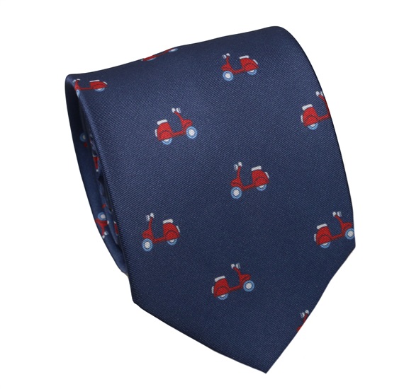 Corbata Seda Azul Vespas Rojas
