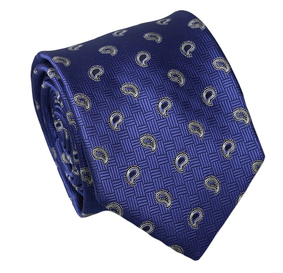 Corbata Seda Azulón Cachemir Blanco