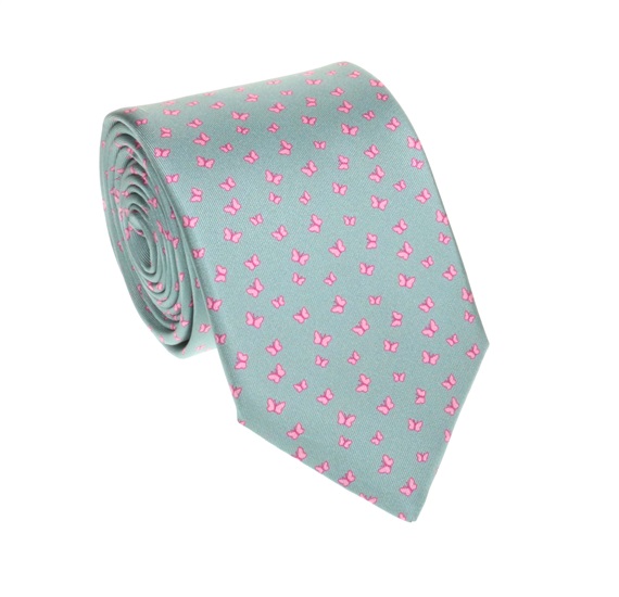 Corbata Seda Mariposas Gris Perla