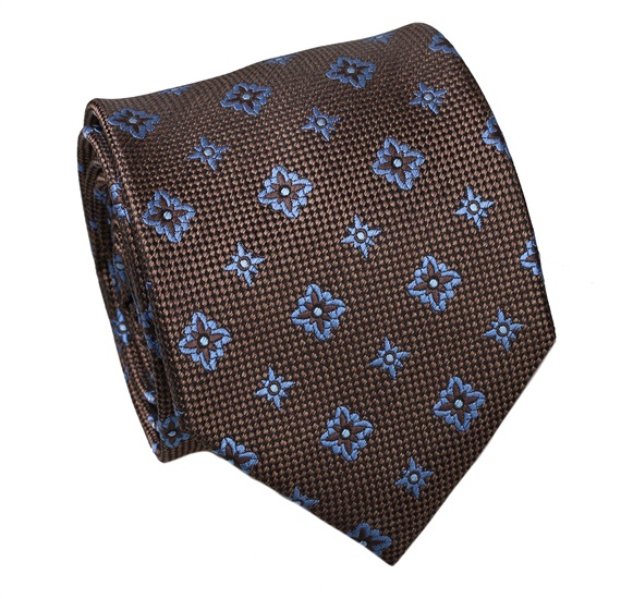 Corbata Seda Marrón Flores Azules