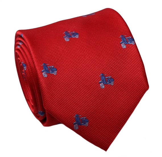 Corbata Seda Natural Roja con Vespas Azules