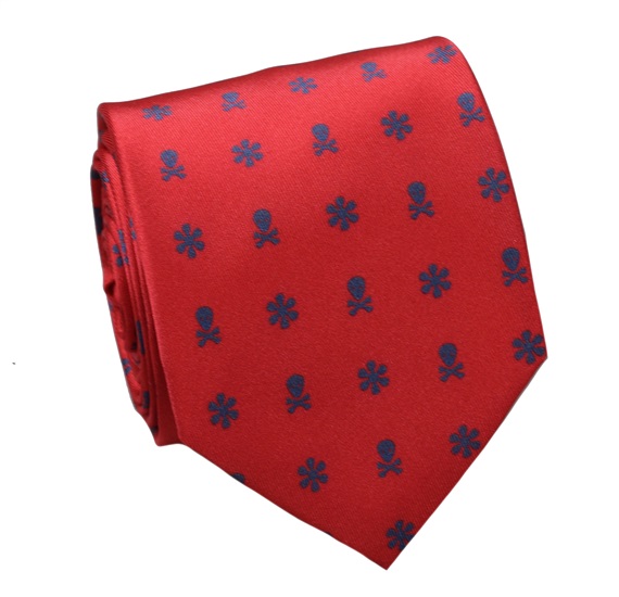 Red Silk Tie with Blue Skulls