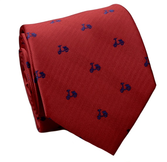 Red Natural Silk Tie with Scooters