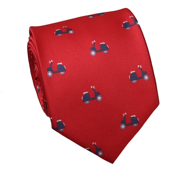 Red Natural Silk Tie with Blue Scooters