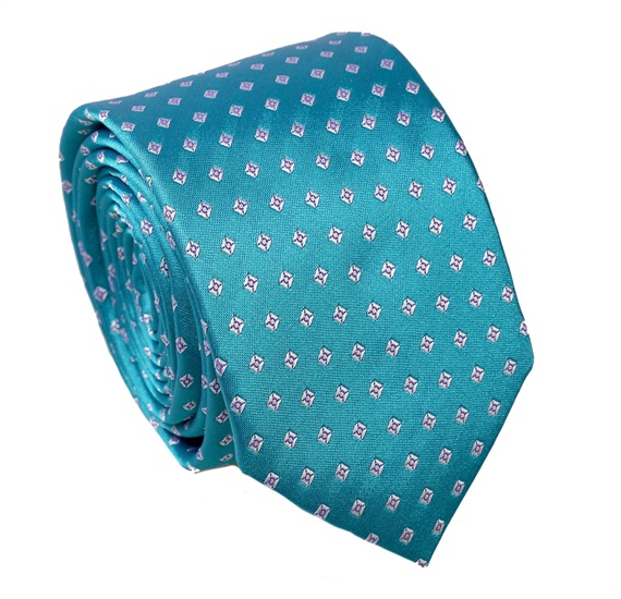 Corbata Turquesa con Cuadrados Blancos