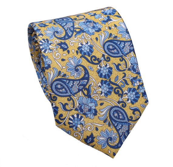 Yellow Paisley Natural Silk Tie and Pocket Square