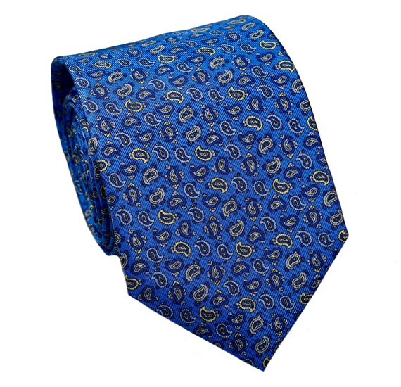 Corbata y Pañuelo Azul Francia Seda Natural Paisley