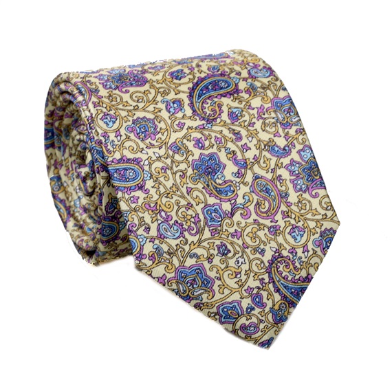 Yellow Paisely Silk Tie and Pocket Square