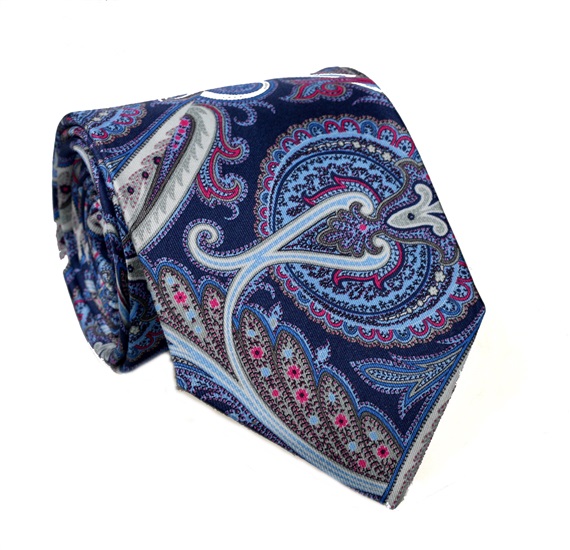 Corbata y Pañuelo Cachemir Azul de Seda Natural