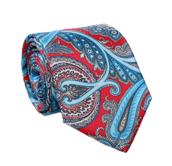 Corbata y Pañuelo Cachemir Rojo de Seda Natural