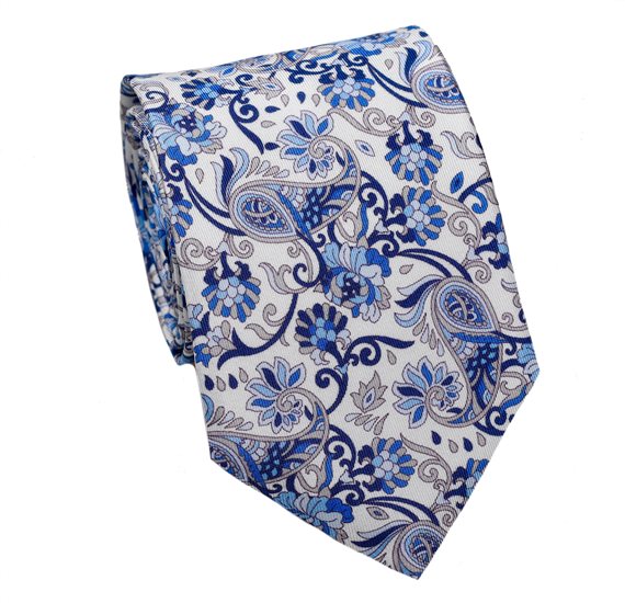 Blue Paisley Natural Silk Tie and Pocket Square