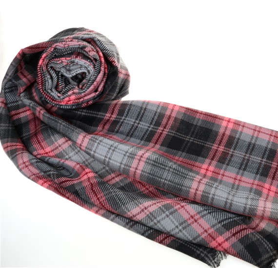 Grey and Pink Tartan Foulard