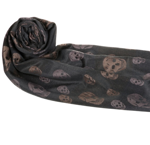 Fular Marrón con Calaveras Negras