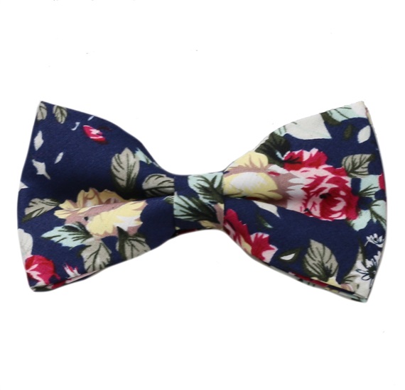 Dark Blue Bow Tie with Flowers