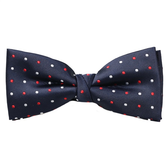 Dark Blue Bow Tie with White and Red Dots