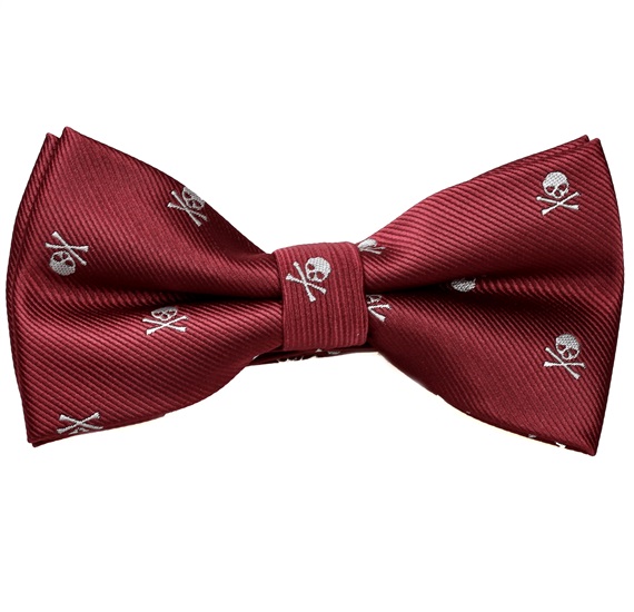 Bordeaux Bow Tie with Skulls