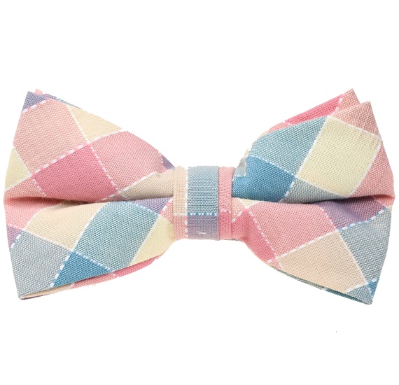 Salmon, Beige and Sea Green Tartan Bow Tie