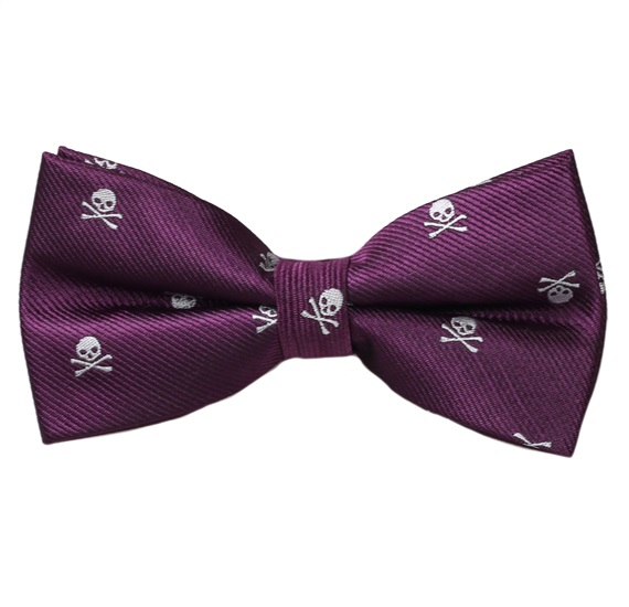 Purple Bow Tie with White Skulls