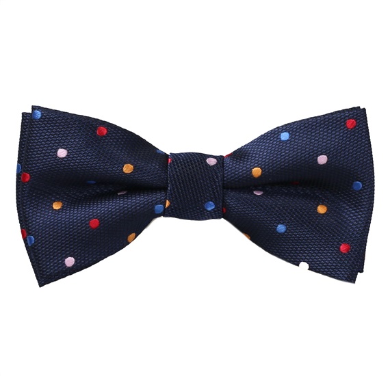 Blue Boy's Bow Tie with Multicolored Dots