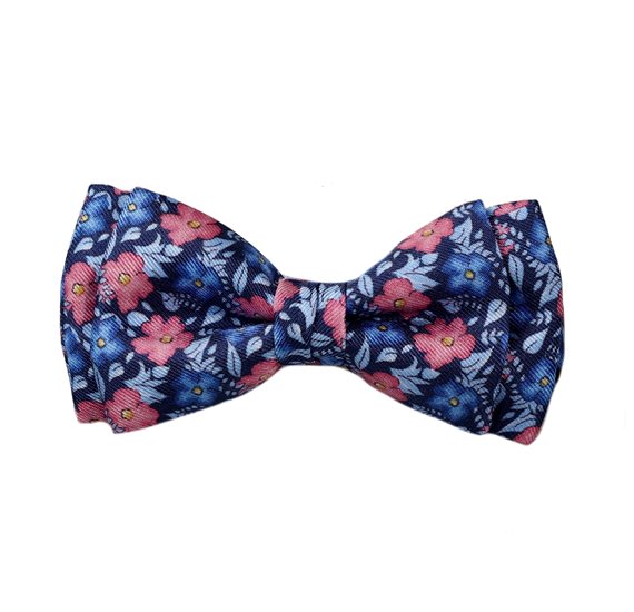 Pajarita Niño Seda Flores Azul y Coral