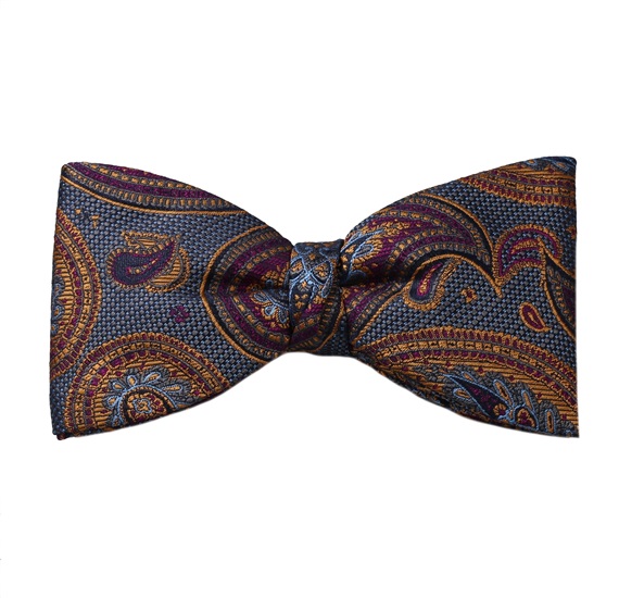 Blue Bow Tie and Pocket Square with Garnet Cashmere