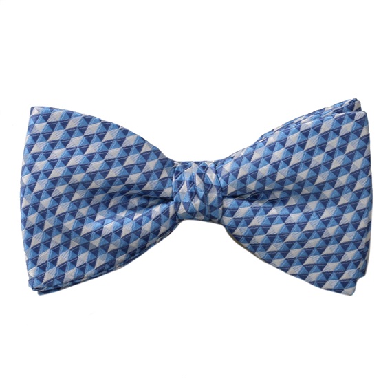Blue Bow Tie and Pocket Square with Geometric Design