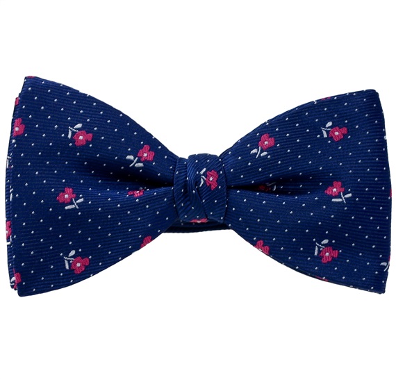 Pajarita y Pañuelo Azul Marino con Rosas Magenta