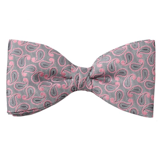 Pajarita y Pañuelo Paisley Gris y Rosa