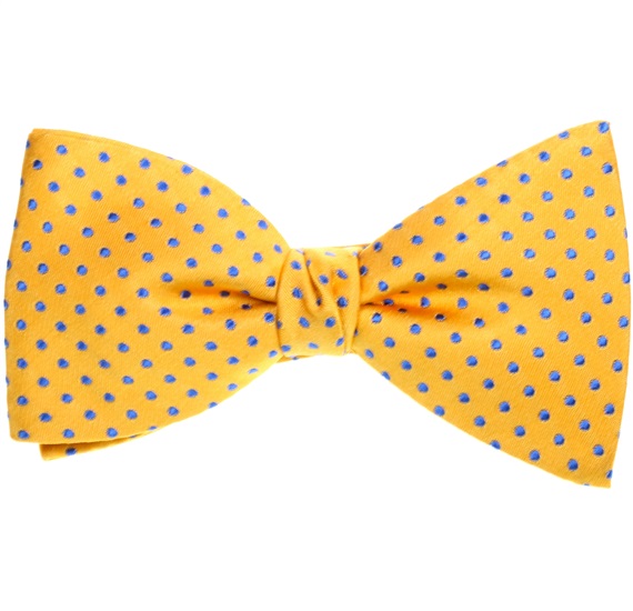 Pajarita y Pañuelo Seda Amarillo con Lunares Azules