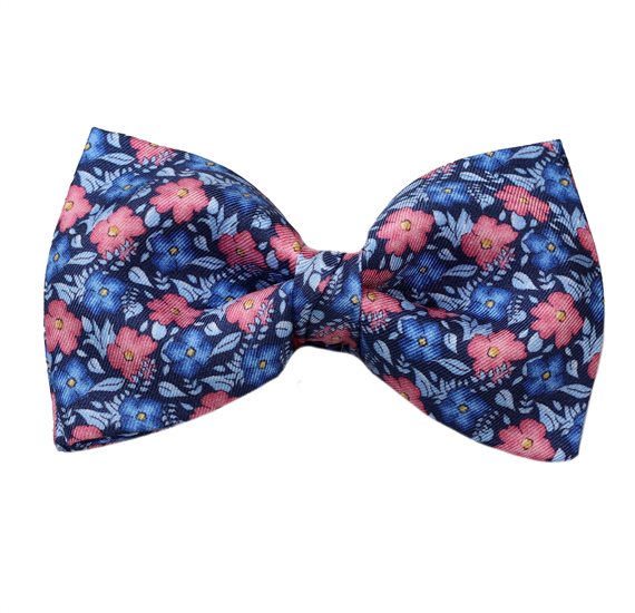 Bow Tie and Pocket Square with Blue and Coral Flowers