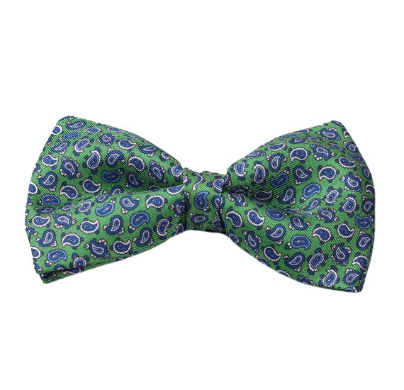 Green Bow Tie and Pocket Square with Blue Paisley