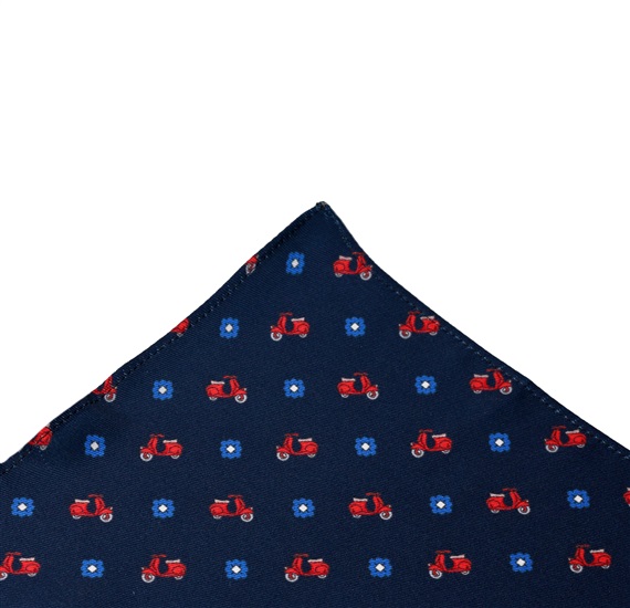 Pañuelo Bolsillo Azul Marino Vespas Rojas