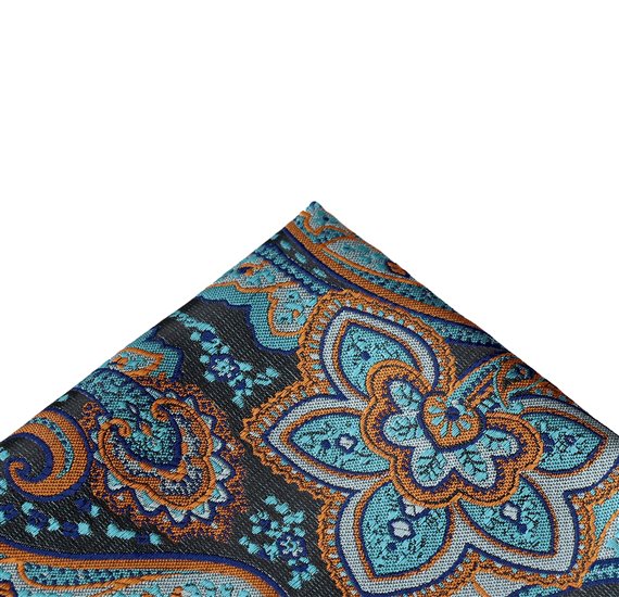 Pañuelo Bolsillo Azul y Ocre Paisley