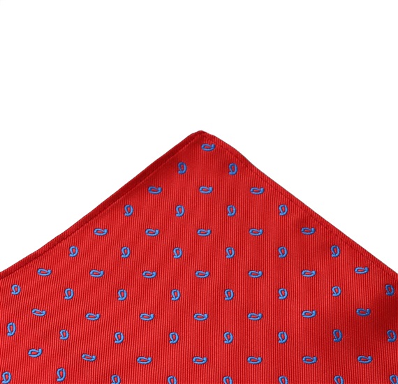 Red Pocket Square with Blue Paisley