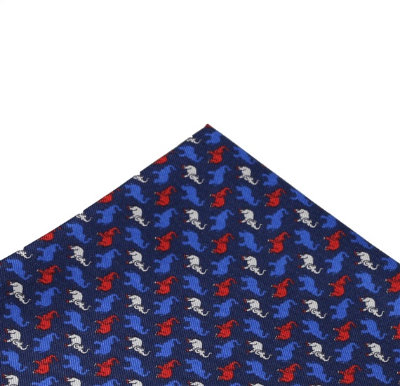 Pañuelo Bolsillo Seda Azul con Elefantes