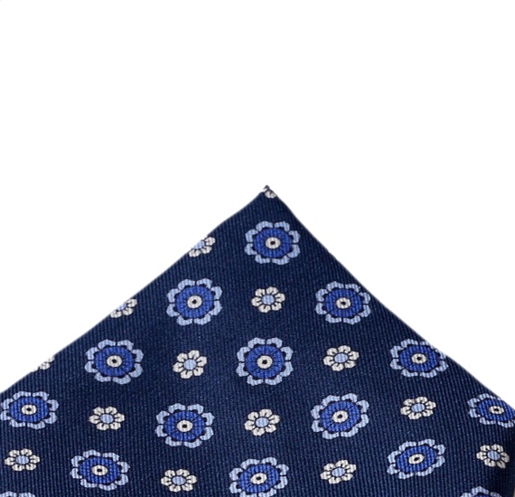 Pañuelo Bolsillo Seda Azul con Flores