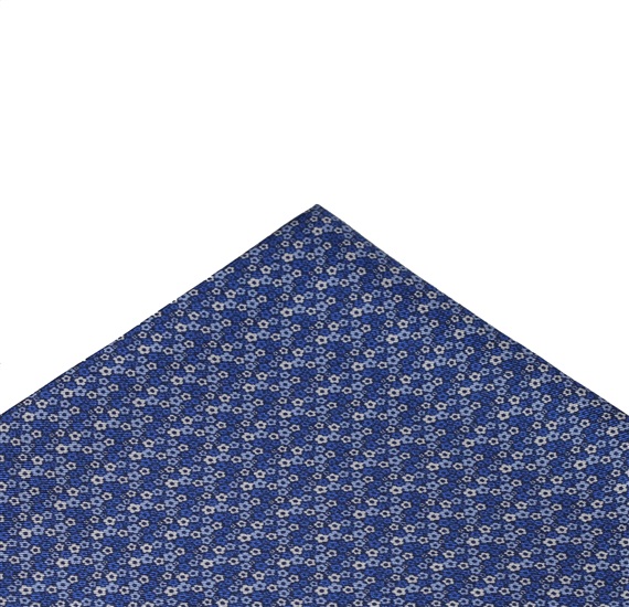 Blue Silk Pocket Square with Flowers