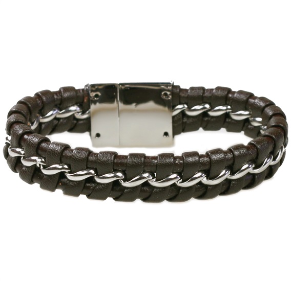 Pulsera Piel Trenzada Marrón Oscura