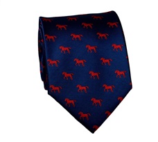 Corbata Azul con Caballos Rojos Seda