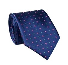 Corbata Azul Marino con Margaritas de Seda Natural