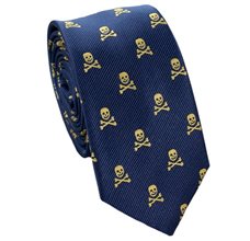Blue Slim Tie with Yellow Skulls