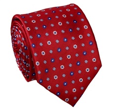 Corbata Roja con Flores en Seda Natural