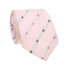 Corbata Rosa con Lunares Grises en Seda Natural